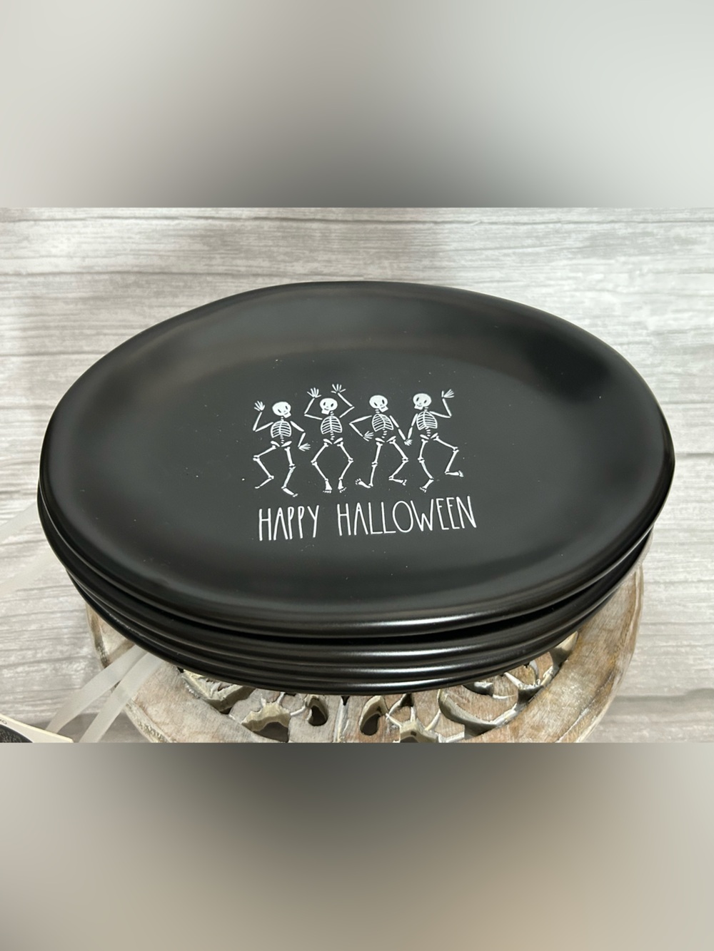 Rae Dunn Happy Halloween Black Oval Plates